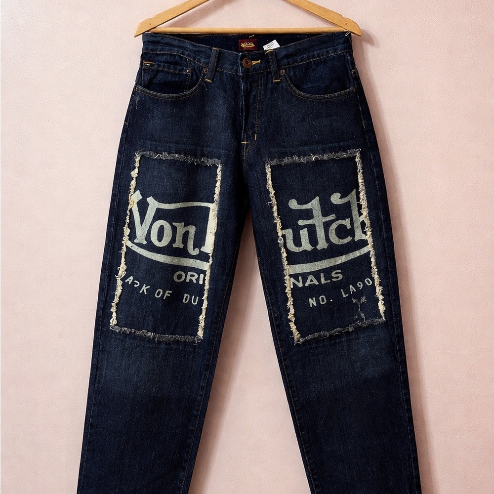 Von Dutch Jeans 30x28 Y2K Patch Logo Denim Dark Wash Streetwear Rare